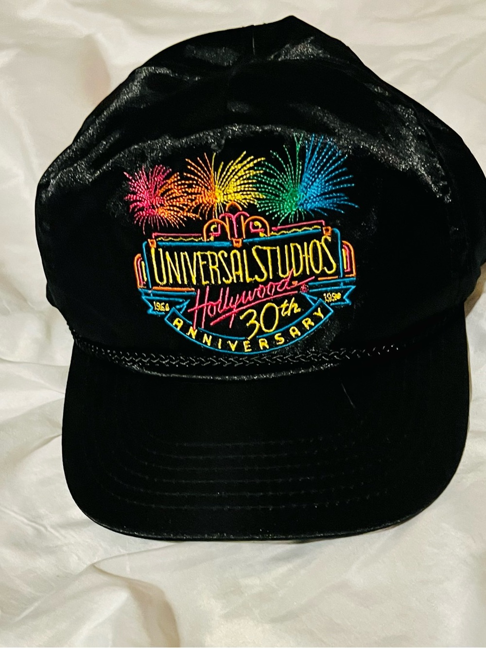 Universal Studio Black Satin Cap with Colorful Embroidered Fireworks 30th Ann